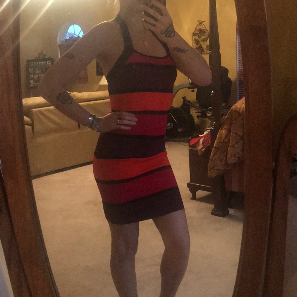 Pink purple + orange body-con halter dress